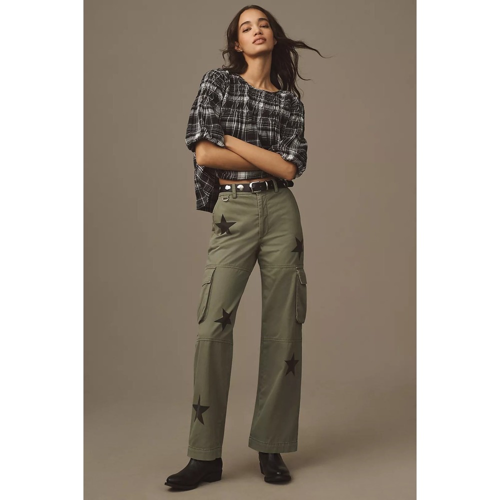 Pistola Womens Green Addie High Rise Cargo Trousers Royal Honor Stars Sz 27 NWT